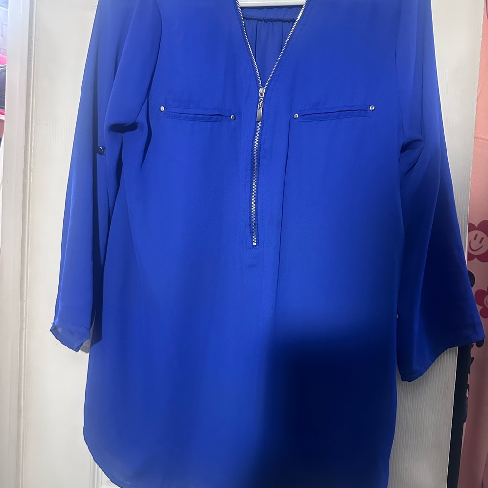 Paper Tee Royal Blue Blouse with Zipper